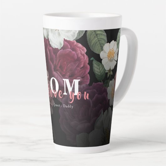 Black White Burgundy Floral Custom Monogram Love Latte Mok (Rechterhoek)