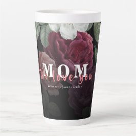 Black White Burgundy Floral Custom Monogram Love Latte Mok