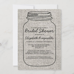 Black White Burlap Mason Jar Vrijgezellenfeest Inv Kaart