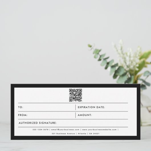 Black White Business Logo QR Code Cadeaubon (Staand voorkant)
