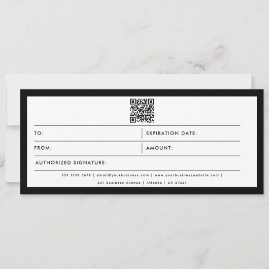Black White Business Logo QR Code Cadeaubon (Voorkant)