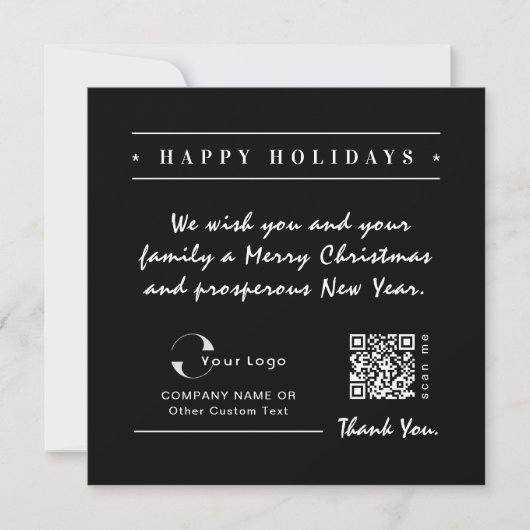 Black White Business Logo QR-code kerstmis Feestdagenkaart (Voorkant)