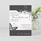 BLACK & WHITE BUTTERFLY Bat Mitzvah Invitation Kaart (Staand voorkant)