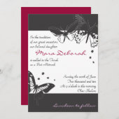 BLACK & WHITE BUTTERFLY Bat Mitzvah Invitation Kaart (Voorkant / Achterkant)