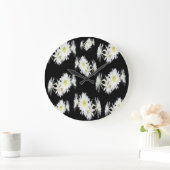 Black White Cacti Flower Pattern, Large Wall Clock Grote Klok (Huis)