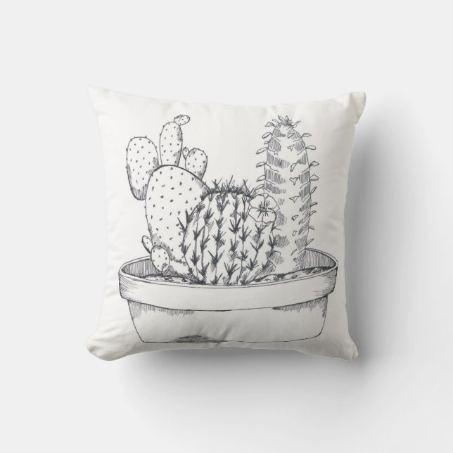 Black & White Cactus Pillow Kussen (Voorkant)