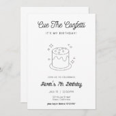 Black & White Cake Verjaardag Uitnodiging (Voorkant / Achterkant)