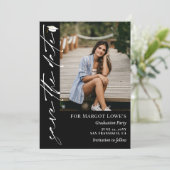 Black White Calligraphy Graduation Save The Date (Staand voorkant)