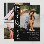 Black White Calligraphy Graduation Save The Date (Voorkant / Achterkant)