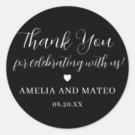 Black White Calligraphy Weddenschap Bedankt voor j Ronde Sticker