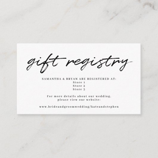 Black White Calligraphy Wedding Gift Registry Informatiekaartje (Voorkant)