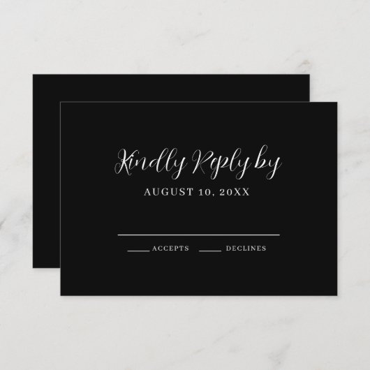 Black White Calligraphy Wedding RSVP Card (Voorkant / Achterkant)