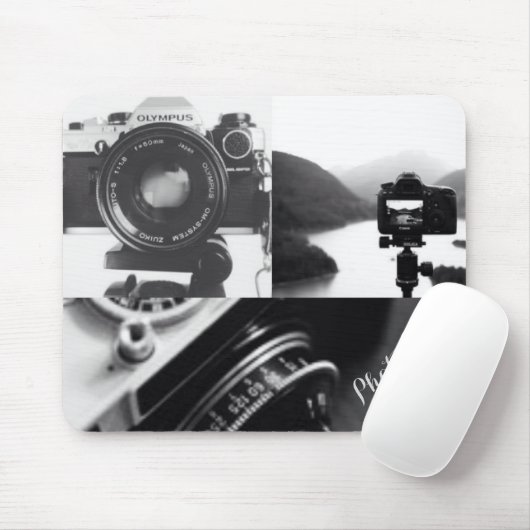 Black White Camera fotografie typografie Muismat (Met muis)
