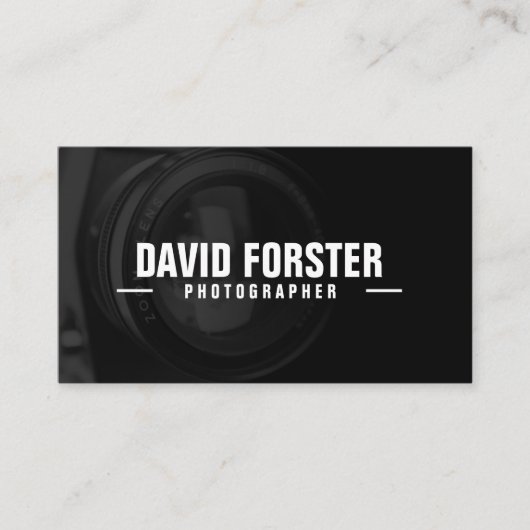 Black White Camera Lens Fotograaf Visitekaartje (Voorkant)