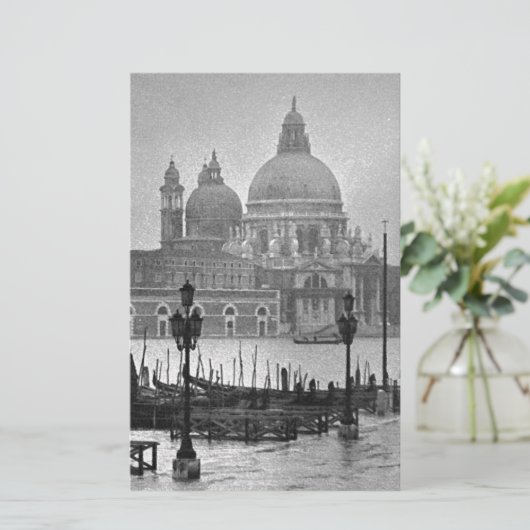 Black White Canal Venice Italië Reis Briefpapier (Staand voorkant)