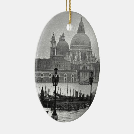 Black White Canal Venice Italië Reis Keramisch Ornament (Rechts)