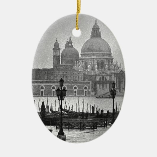 Black White Canal Venice Italië Reis Keramisch Ornament (Voorkant)