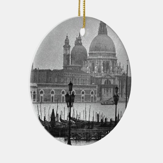 Black White Canal Venice Italië Reis Keramisch Ornament (Rechts)