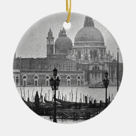 Black White Canal Venice Italië Reis Keramisch Ornament (Voorkant)