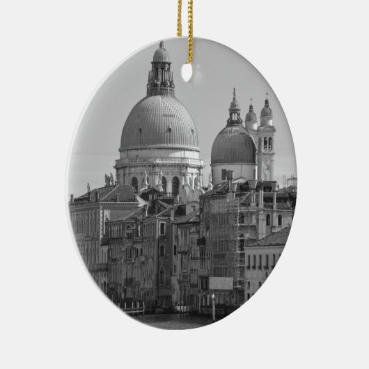 Black White Canal Venice Italië Reis Keramisch Ornament (Rechts)