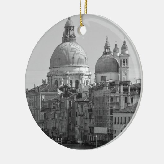 Black White Canal Venice Italië Reis Keramisch Ornament (Links)