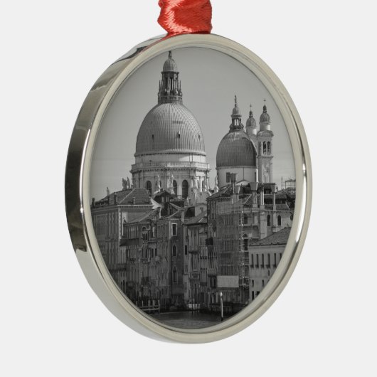 Black White Canal Venice Italië Reis Metalen Ornament (Rechts)