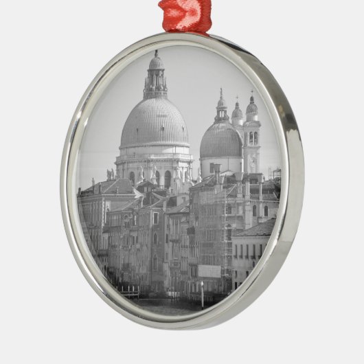 Black White Canal Venice Italië Reis Metalen Ornament (Links)