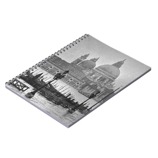 Black White Canal Venice Italië Reis Notitieboek (Linkerzijde)