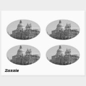 Black White Canal Venice Italië Reis Ovale Sticker (Vel)