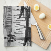 Black White Canal Venice Italië Reis Theedoek (Quarter Fold)