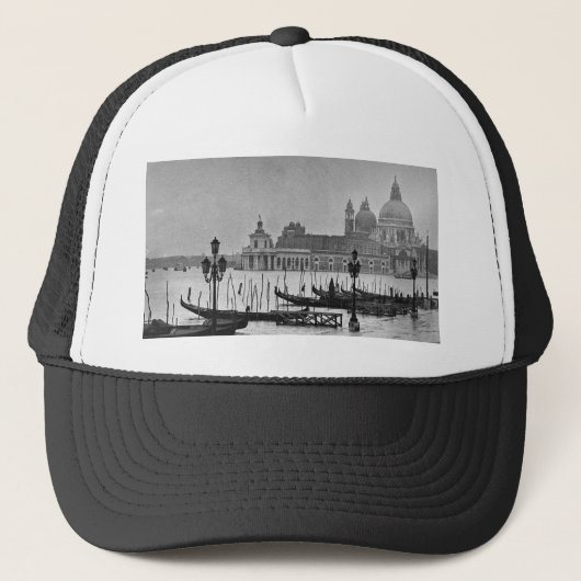 Black White Canal Venice Italië Reis Trucker Pet (Voorkant)