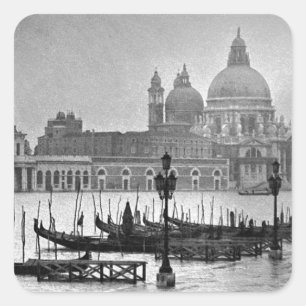 Black White Canal Venice Italië Reis Vierkante Sticker