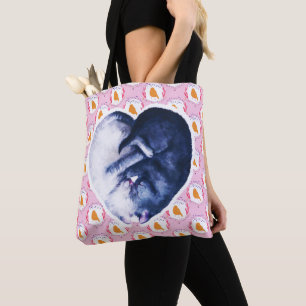 Black White Cat Bird Love Waterverf Tote Bag