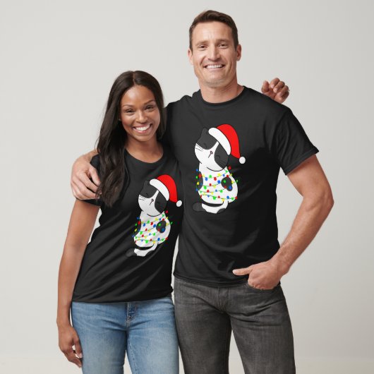 Black White Cat Christmas Tree Lights Santa Hat Ca T-shirt (Unisex)