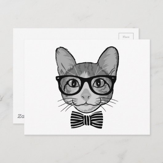 Black White Cat Hipster met Bow Stropdas Briefkaart (Voorkant / Achterkant)