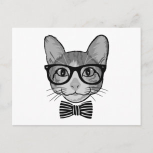 Black White Cat Hipster met Bow Stropdas Briefkaart