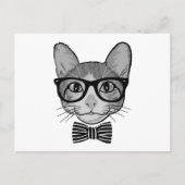 Black White Cat Hipster met Bow Stropdas Briefkaart (Voorkant)