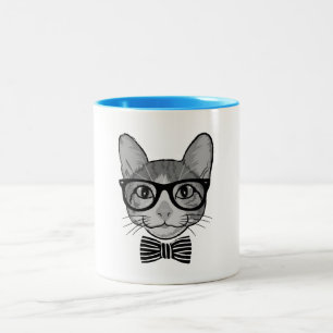 Black White Cat Hipster met Bow Stropdas Tweekleurige Koffiemok