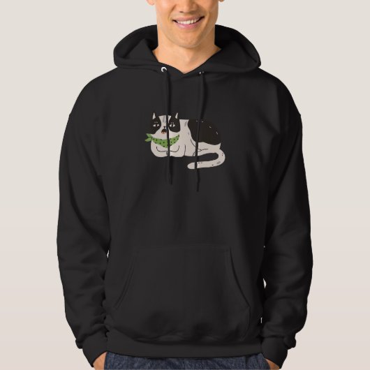 Black White Cat Illustration Meowing Cute Kitty Hoodie (Voorkant)
