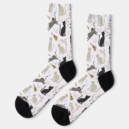 Black & White Cat Music Notes Socks Sokken (Links)