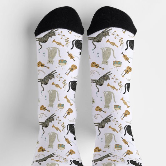 Black & White Cat Music Notes Socks Sokken (Top)