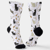 Black & White Cat Music Notes Socks Sokken (Gebogen)