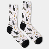 Black & White Cat Music Notes Socks Sokken (Rechts)