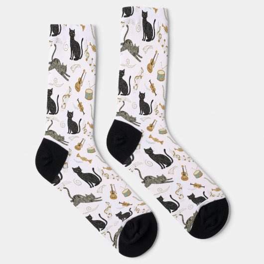 Black & White Cat Music Notes Socks Sokken (Rechts)