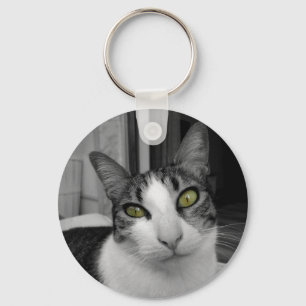 Black White Cat Photo Sleutelhanger