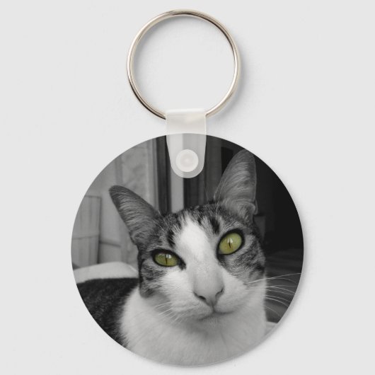 Black White Cat Photo Sleutelhanger (Voorkant)