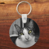 Black White Cat Photo Sleutelhanger (Voorkant)