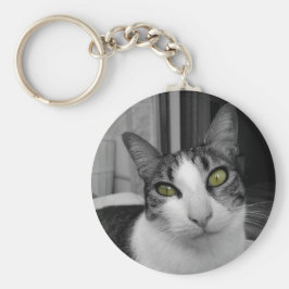 Black White Cat Photo Sleutelhanger