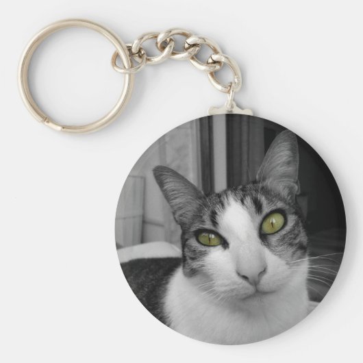 Black White Cat Photo Sleutelhanger (Voorkant)