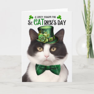 Black White Cat St. CATrick's Day Lucky Charm Feestdagen Kaart